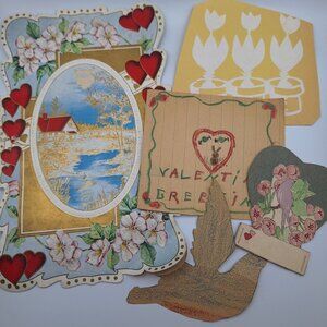 Vintage Valentine Cards Scrapbook Heart Bird Flower Designs Charming Decor Kids